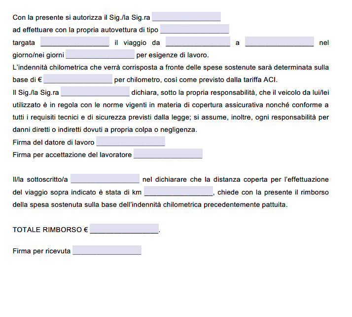 Autorizzazione Utilizzo Auto Personale