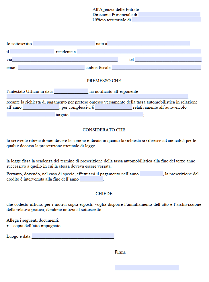 Ricorso Bollo Auto Prescritto