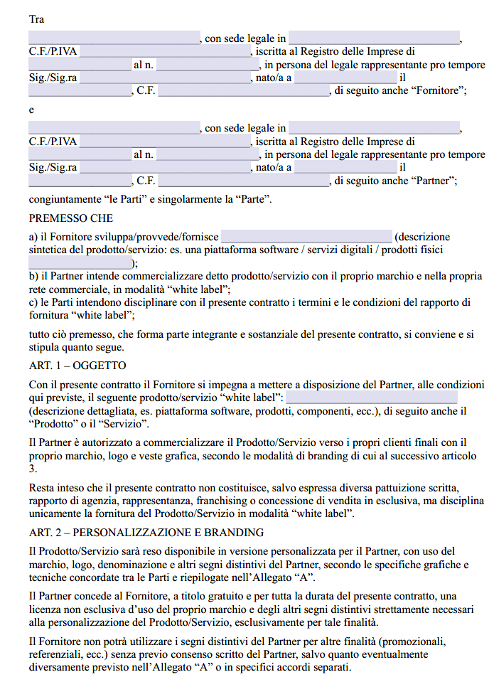 Fac Simile Contratto White Label