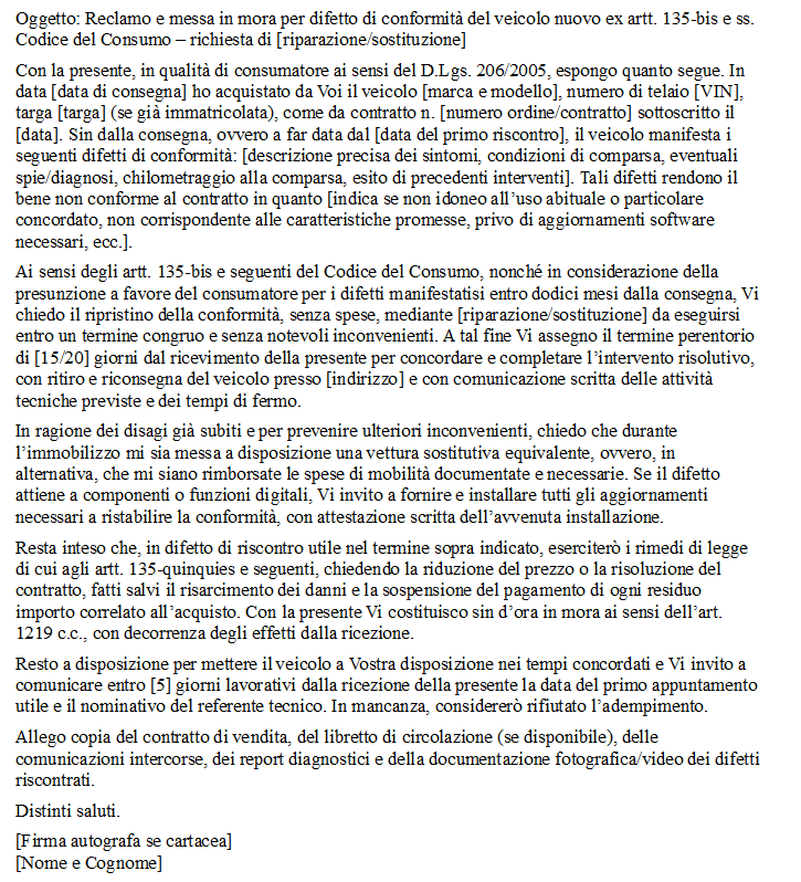 Reclamo Auto Nuova Difettosa